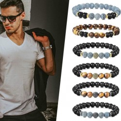 8MM Bead Bracelets For Men Women Lava Rock Lion Leopard Beaded Bracelets Set